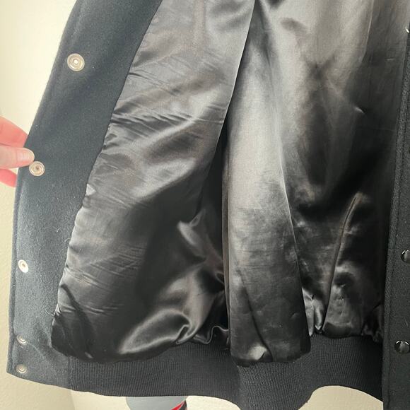 1990 Vintage Dehen Papa Murphys Black Gray Leather Wool Varsity Bomber Jacket XL - Picture 8 of 15